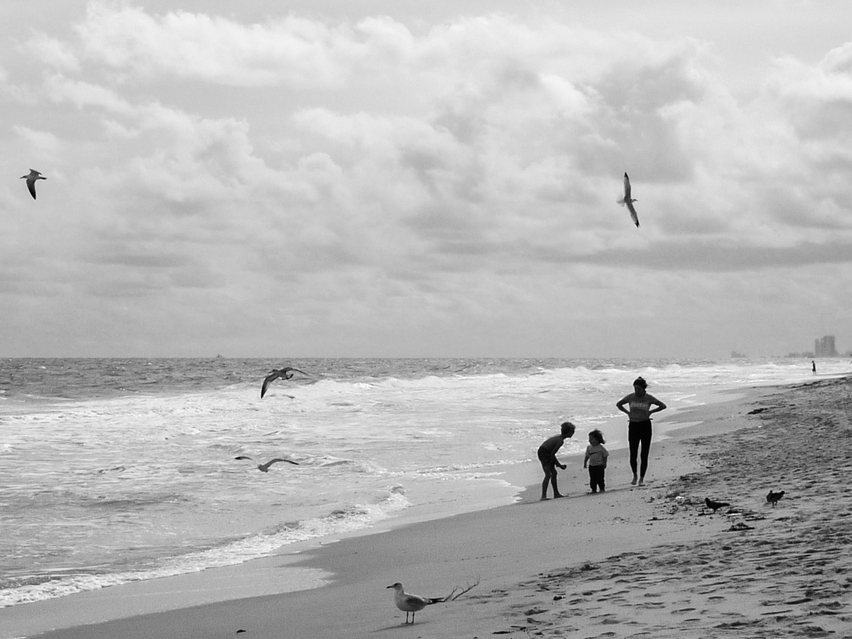 a family on a beach